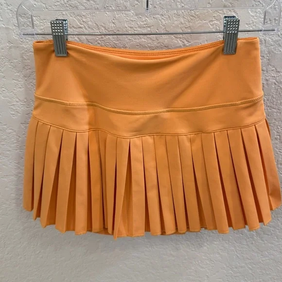 Gold Hinge Sunrise Orange Pleated Tennis Skirt, Size Small - Picture 10 of 12